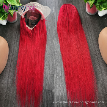 100% human virgin hair lace wigs vendors wholesale red lace front Brazilian wigs pre plucked raw Brazilian transparent lace wig